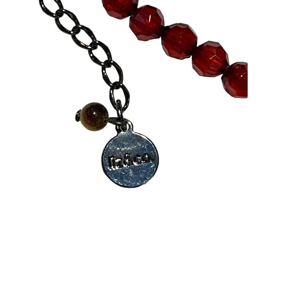 VTG Y2K Liz & Co Red Victorian Goth Bead Pendant Necklace Silver Tone Signed 16" - Picture 4 of 7